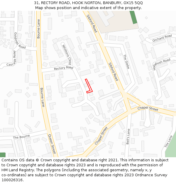 31, RECTORY ROAD, HOOK NORTON, BANBURY, OX15 5QQ: Location map and indicative extent of plot