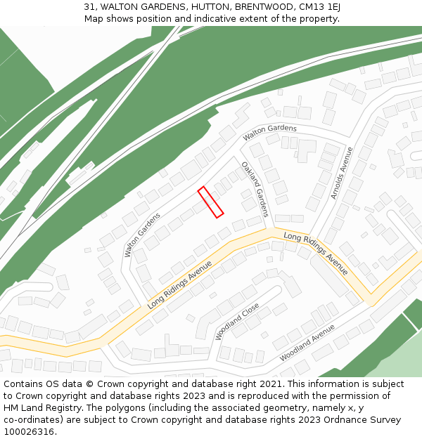 31, WALTON GARDENS, HUTTON, BRENTWOOD, CM13 1EJ: Location map and indicative extent of plot