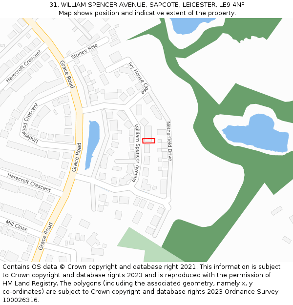 31, WILLIAM SPENCER AVENUE, SAPCOTE, LEICESTER, LE9 4NF: Location map and indicative extent of plot