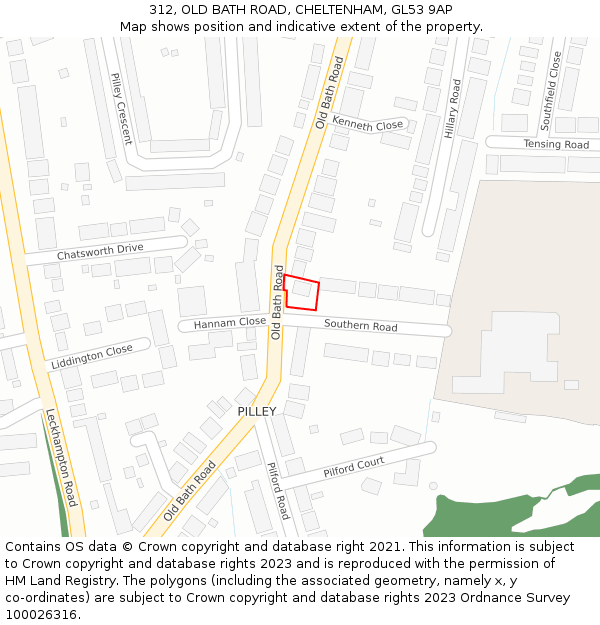 312, OLD BATH ROAD, CHELTENHAM, GL53 9AP: Location map and indicative extent of plot