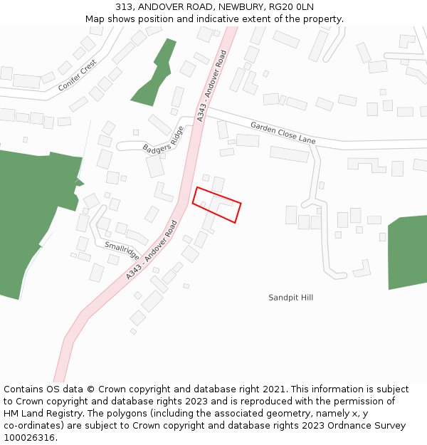 313, ANDOVER ROAD, NEWBURY, RG20 0LN: Location map and indicative extent of plot