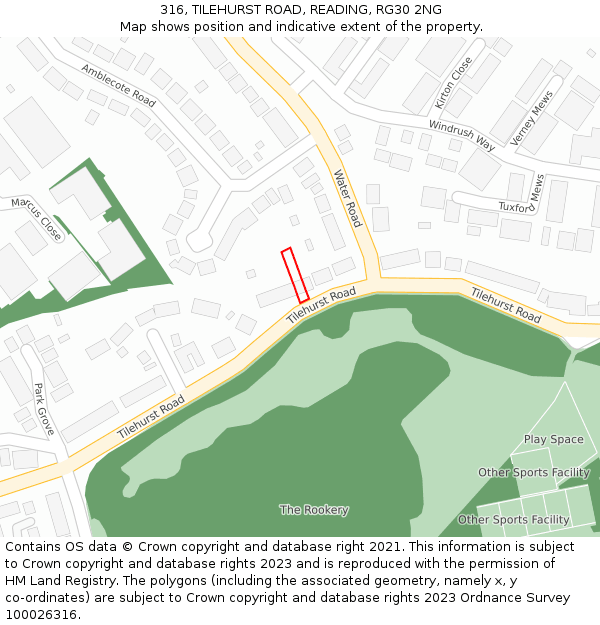 316, TILEHURST ROAD, READING, RG30 2NG: Location map and indicative extent of plot