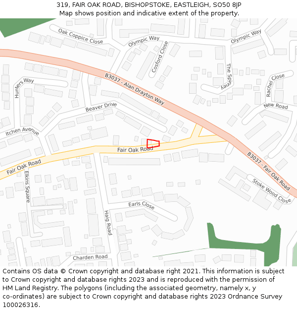 319, FAIR OAK ROAD, BISHOPSTOKE, EASTLEIGH, SO50 8JP: Location map and indicative extent of plot