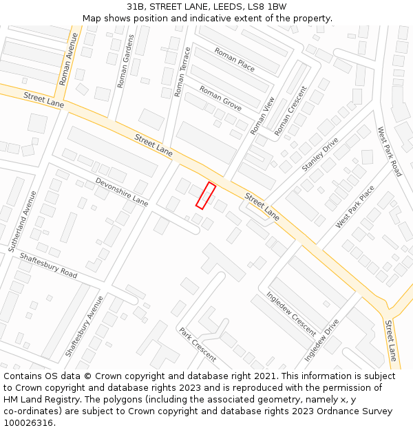 31B, STREET LANE, LEEDS, LS8 1BW: Location map and indicative extent of plot