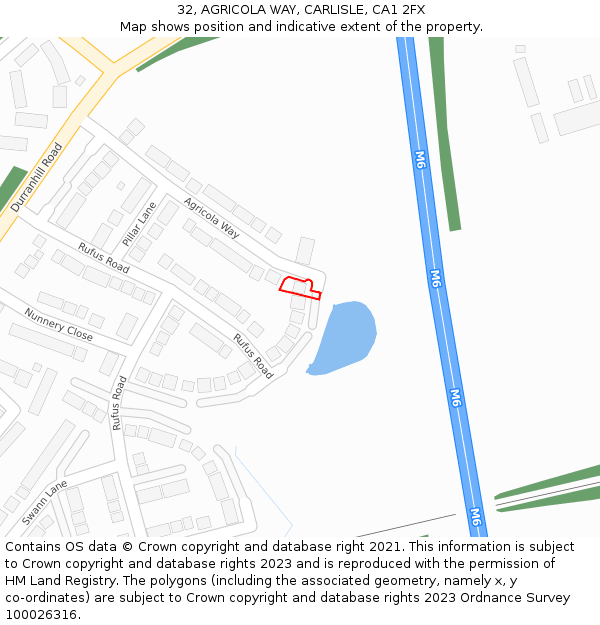 32, AGRICOLA WAY, CARLISLE, CA1 2FX: Location map and indicative extent of plot