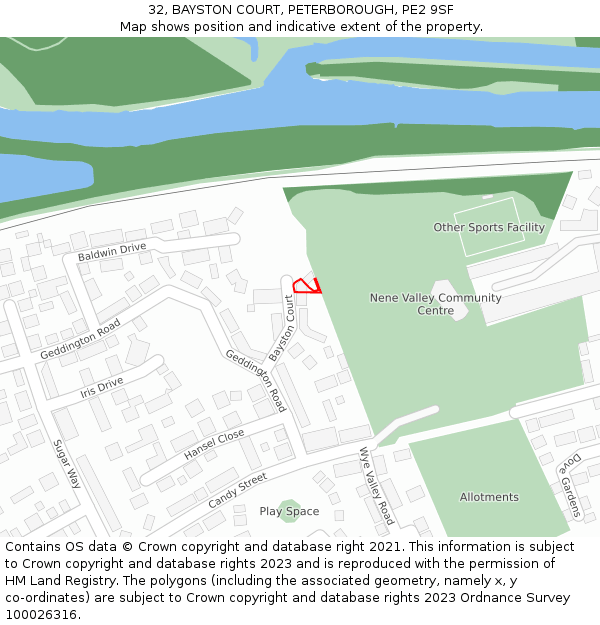 32, BAYSTON COURT, PETERBOROUGH, PE2 9SF: Location map and indicative extent of plot