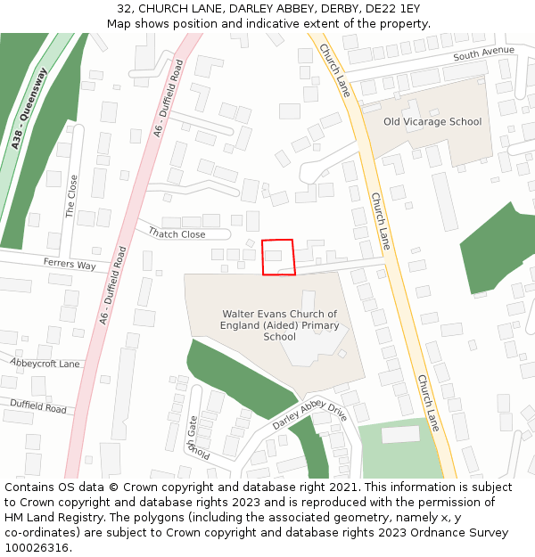 32, CHURCH LANE, DARLEY ABBEY, DERBY, DE22 1EY: Location map and indicative extent of plot
