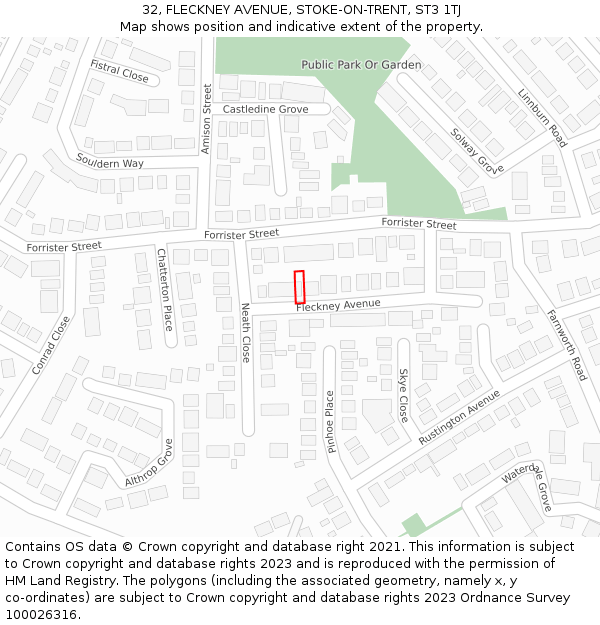32, FLECKNEY AVENUE, STOKE-ON-TRENT, ST3 1TJ: Location map and indicative extent of plot