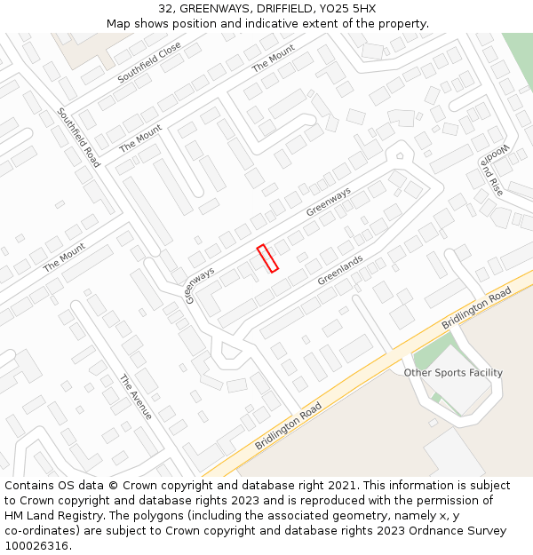 32, GREENWAYS, DRIFFIELD, YO25 5HX: Location map and indicative extent of plot