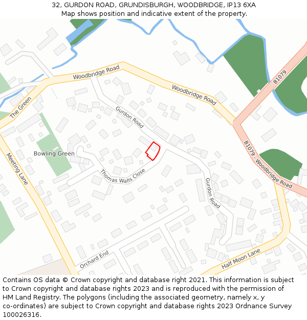 32, GURDON ROAD, GRUNDISBURGH, WOODBRIDGE, IP13 6XA: Location map and indicative extent of plot