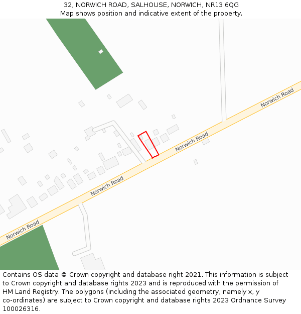 32, NORWICH ROAD, SALHOUSE, NORWICH, NR13 6QG: Location map and indicative extent of plot