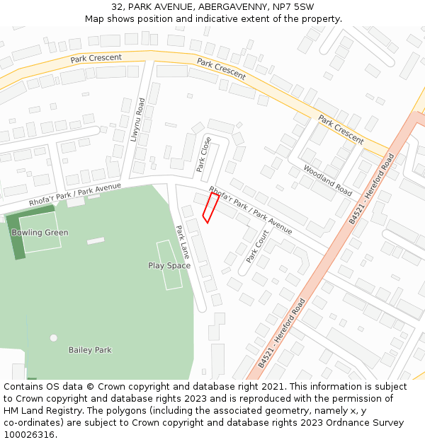 32, PARK AVENUE, ABERGAVENNY, NP7 5SW: Location map and indicative extent of plot
