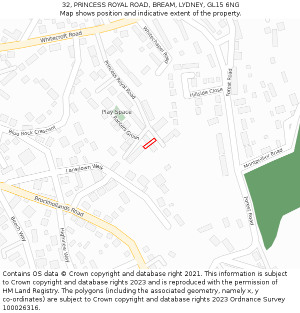 32, PRINCESS ROYAL ROAD, BREAM, LYDNEY, GL15 6NG: Location map and indicative extent of plot