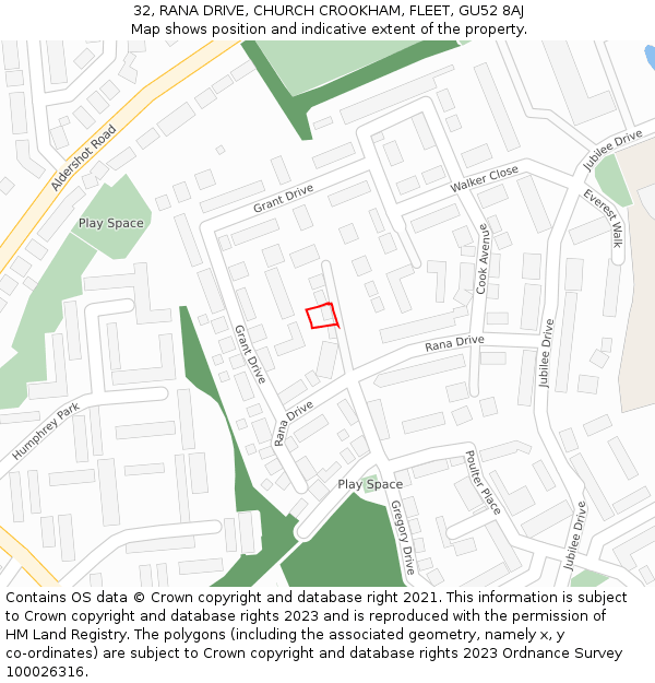 32, RANA DRIVE, CHURCH CROOKHAM, FLEET, GU52 8AJ: Location map and indicative extent of plot
