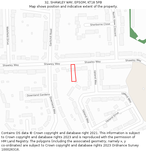 32, SHAWLEY WAY, EPSOM, KT18 5PB: Location map and indicative extent of plot