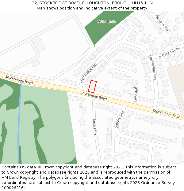 32, STOCKBRIDGE ROAD, ELLOUGHTON, BROUGH, HU15 1HN: Location map and indicative extent of plot