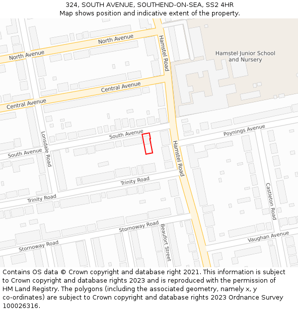 324, SOUTH AVENUE, SOUTHEND-ON-SEA, SS2 4HR: Location map and indicative extent of plot