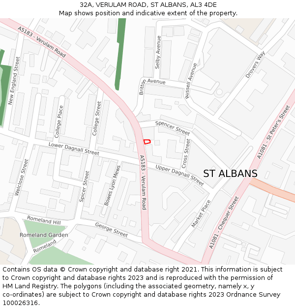 32A, VERULAM ROAD, ST ALBANS, AL3 4DE: Location map and indicative extent of plot