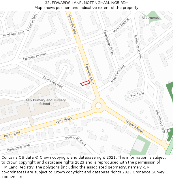 33, EDWARDS LANE, NOTTINGHAM, NG5 3DH: Location map and indicative extent of plot