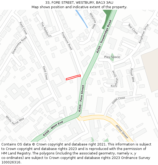 33, FORE STREET, WESTBURY, BA13 3AU: Location map and indicative extent of plot