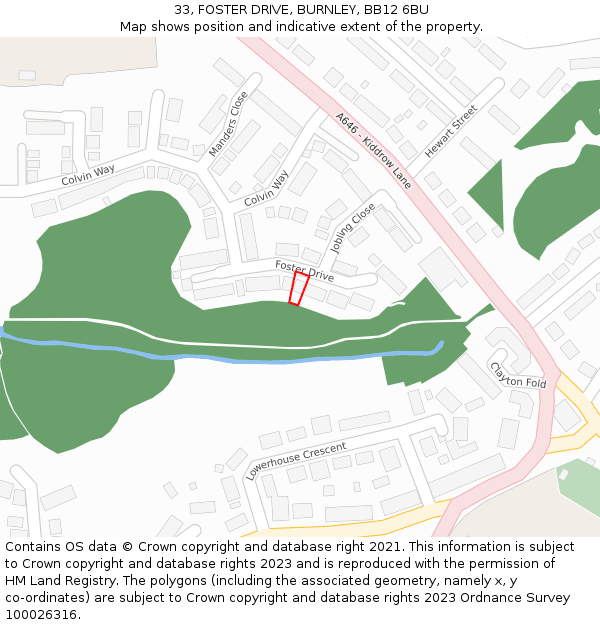 33, FOSTER DRIVE, BURNLEY, BB12 6BU: Location map and indicative extent of plot