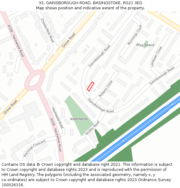 33, GAINSBOROUGH ROAD, BASINGSTOKE, RG21 3EG: Location map and indicative extent of plot