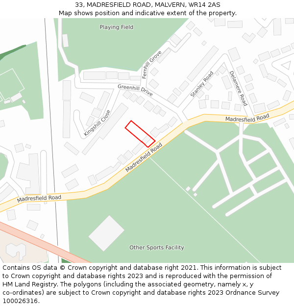33, MADRESFIELD ROAD, MALVERN, WR14 2AS: Location map and indicative extent of plot