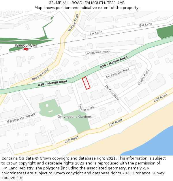 33, MELVILL ROAD, FALMOUTH, TR11 4AR: Location map and indicative extent of plot