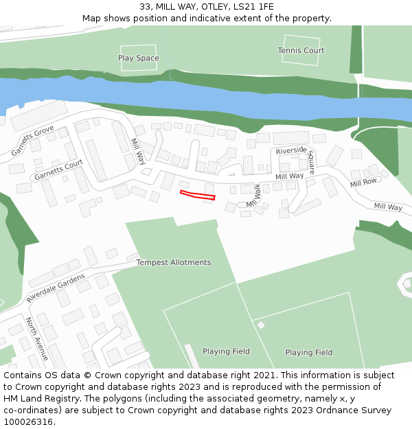 33, MILL WAY, OTLEY, LS21 1FE: Location map and indicative extent of plot