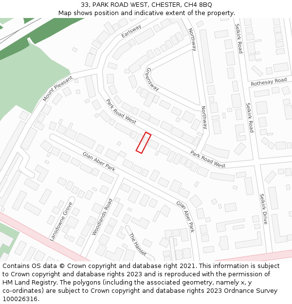 33, PARK ROAD WEST, CHESTER, CH4 8BQ: Location map and indicative extent of plot