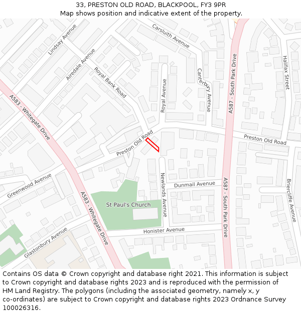 33, PRESTON OLD ROAD, BLACKPOOL, FY3 9PR: Location map and indicative extent of plot
