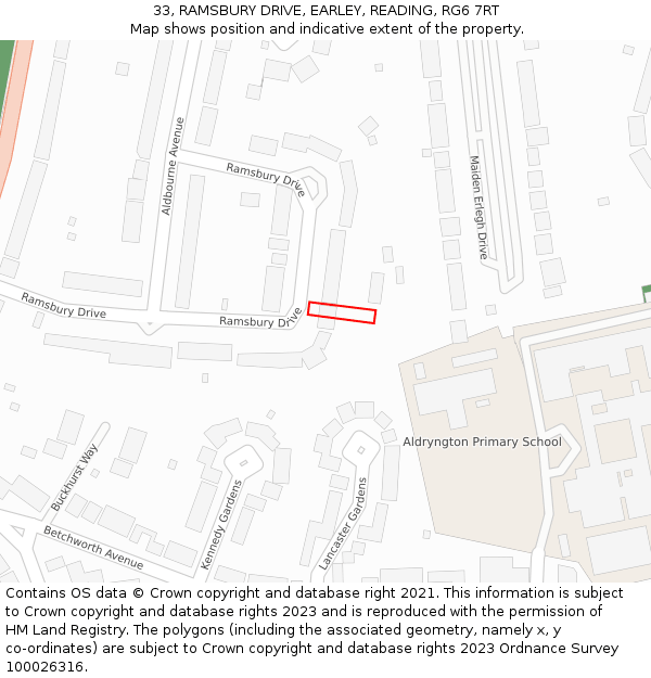 33, RAMSBURY DRIVE, EARLEY, READING, RG6 7RT: Location map and indicative extent of plot