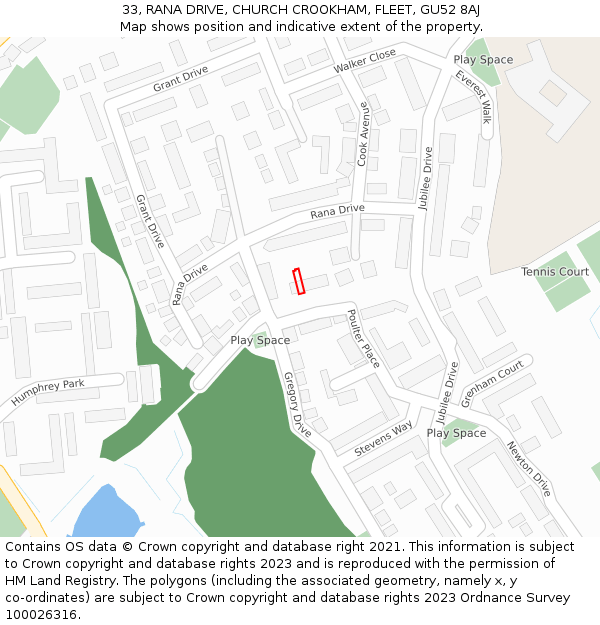 33, RANA DRIVE, CHURCH CROOKHAM, FLEET, GU52 8AJ: Location map and indicative extent of plot