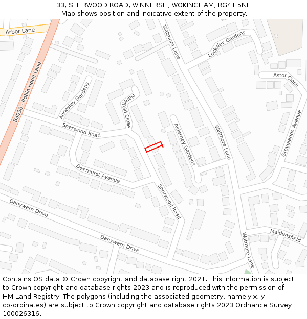 33, SHERWOOD ROAD, WINNERSH, WOKINGHAM, RG41 5NH: Location map and indicative extent of plot