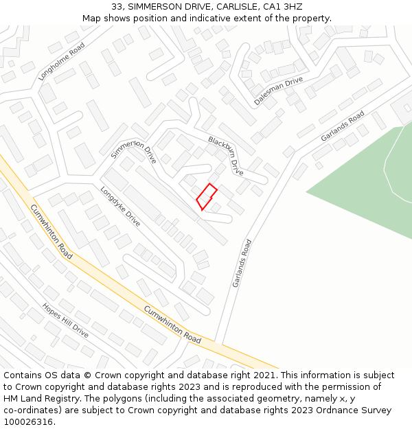 33, SIMMERSON DRIVE, CARLISLE, CA1 3HZ: Location map and indicative extent of plot