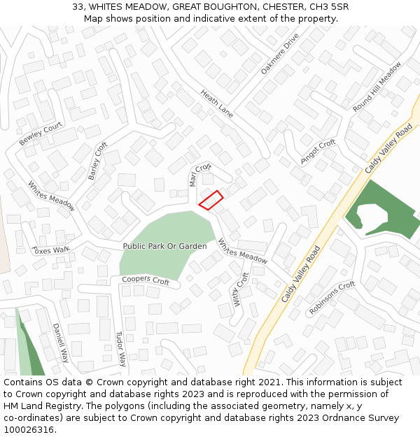 33, WHITES MEADOW, GREAT BOUGHTON, CHESTER, CH3 5SR: Location map and indicative extent of plot