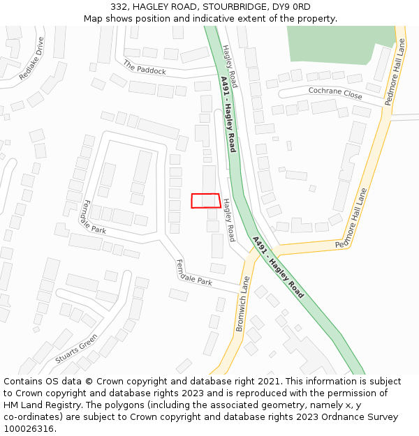 332, HAGLEY ROAD, STOURBRIDGE, DY9 0RD: Location map and indicative extent of plot