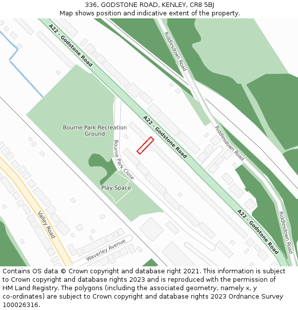 336, GODSTONE ROAD, KENLEY, CR8 5BJ: Location map and indicative extent of plot