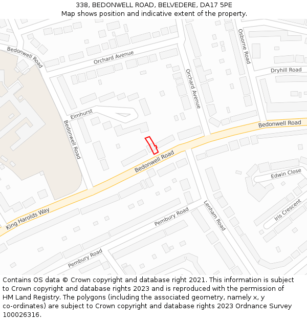 338, BEDONWELL ROAD, BELVEDERE, DA17 5PE: Location map and indicative extent of plot