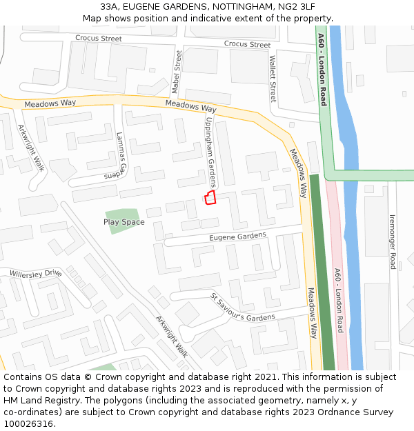 33A, EUGENE GARDENS, NOTTINGHAM, NG2 3LF: Location map and indicative extent of plot