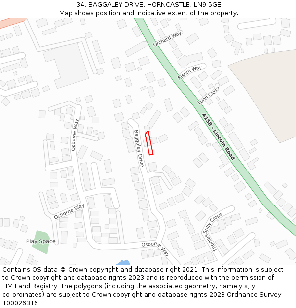 34, BAGGALEY DRIVE, HORNCASTLE, LN9 5GE: Location map and indicative extent of plot