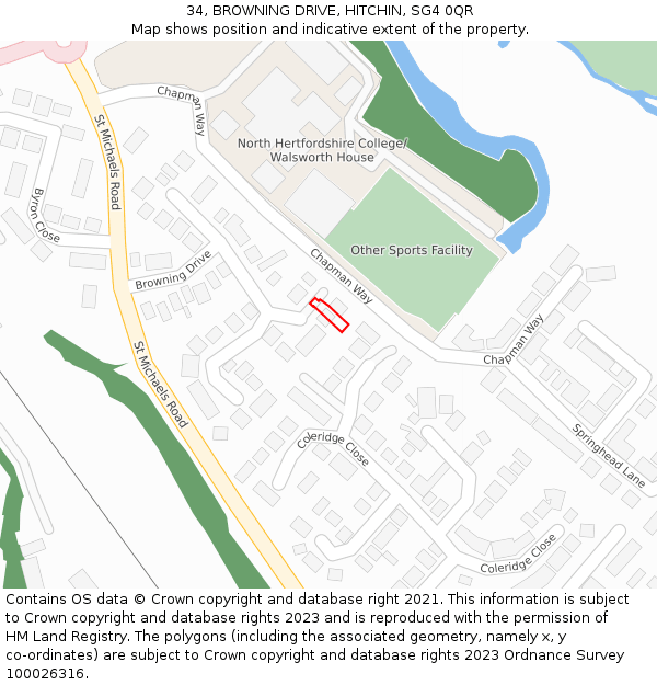 34, BROWNING DRIVE, HITCHIN, SG4 0QR: Location map and indicative extent of plot