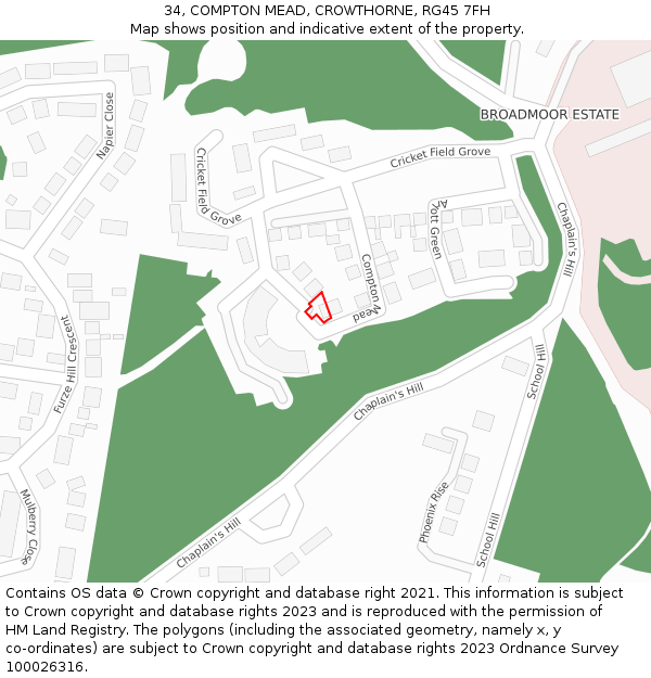34, COMPTON MEAD, CROWTHORNE, RG45 7FH: Location map and indicative extent of plot