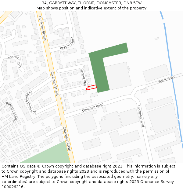 34, GARRATT WAY, THORNE, DONCASTER, DN8 5EW: Location map and indicative extent of plot