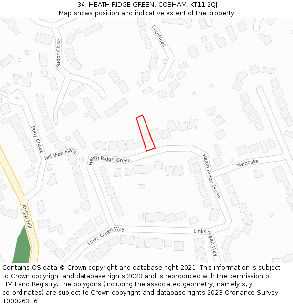 34, HEATH RIDGE GREEN, COBHAM, KT11 2QJ: Location map and indicative extent of plot