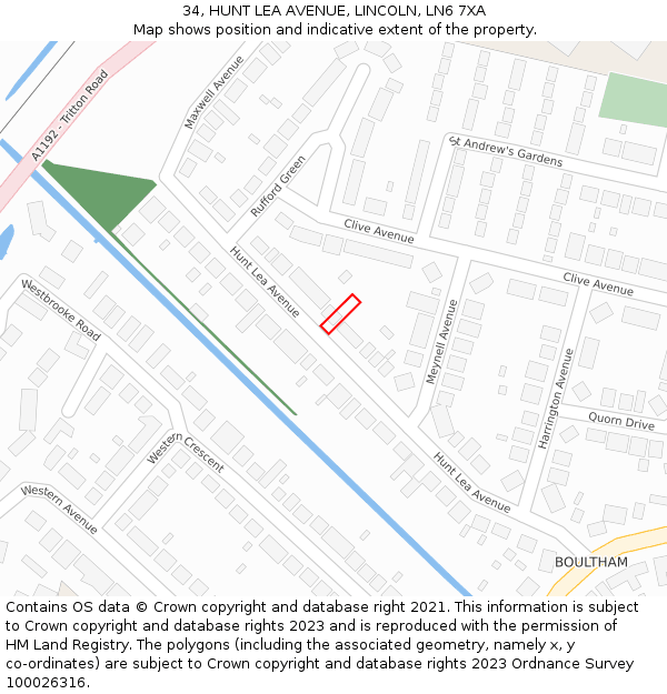34, HUNT LEA AVENUE, LINCOLN, LN6 7XA: Location map and indicative extent of plot