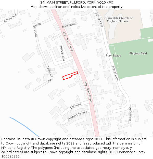 34, MAIN STREET, FULFORD, YORK, YO10 4PX: Location map and indicative extent of plot