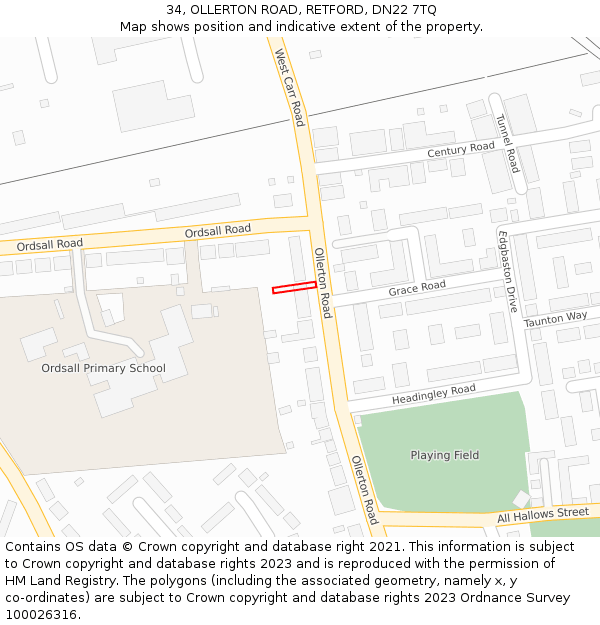 34, OLLERTON ROAD, RETFORD, DN22 7TQ: Location map and indicative extent of plot
