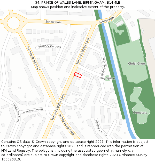 34, PRINCE OF WALES LANE, BIRMINGHAM, B14 4LB: Location map and indicative extent of plot