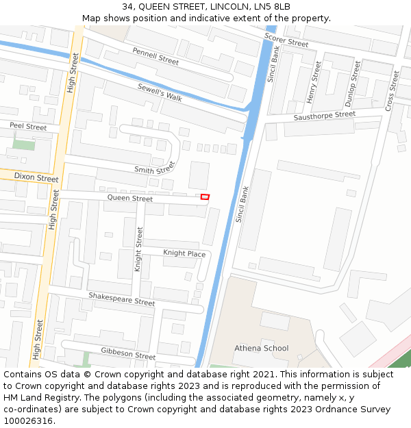 34, QUEEN STREET, LINCOLN, LN5 8LB: Location map and indicative extent of plot